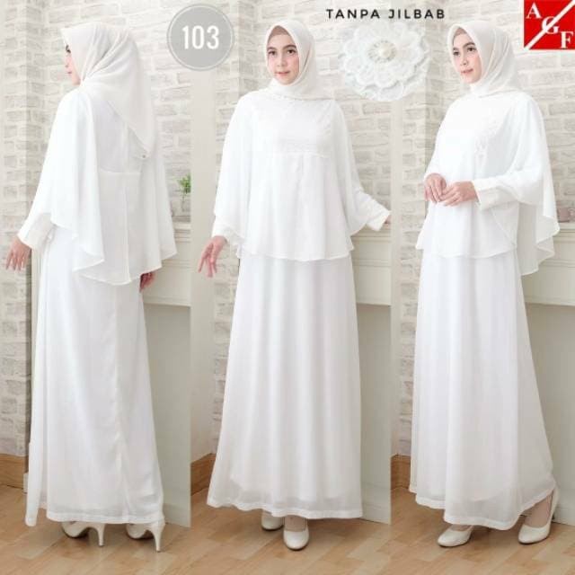 PREMIUM SALE BAJU GAMIS PUTIH BROKAT LEBARAN HAJI UMROH MUSLIM PROMO #103 - PUTIH, M