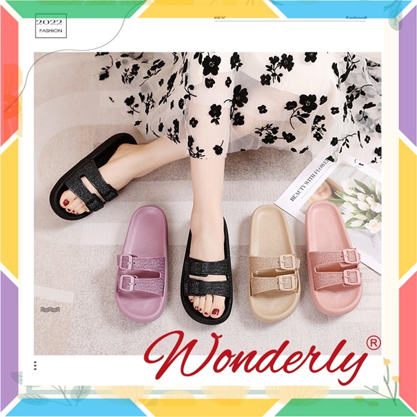 L1920-15 Sandal Slop Gliter Wanita Wonderly Sendal Selop Glitter Cewek Ban 2 Karet Import Glanzton