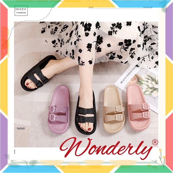 L1920-15 Sandal Slop Gliter Wanita Wonderly Sendal Selop Glitter Cewek Ban 2 Karet Import Glanzton