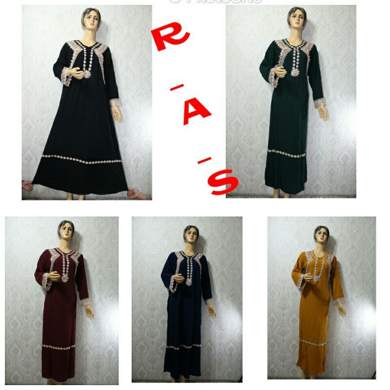 Baju Gamis Renda Arab Panjang Wanita Mewah  Bahan Rayon Santung Super