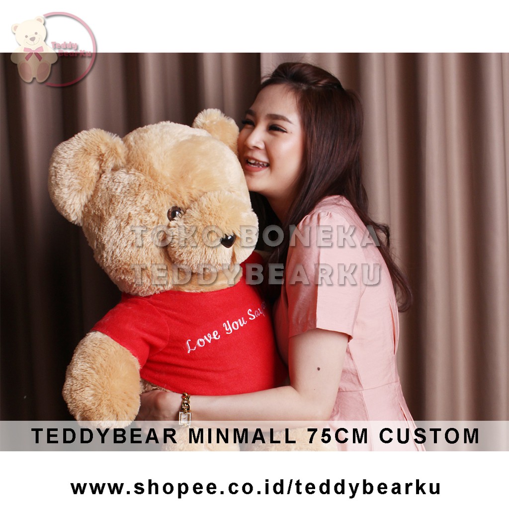 Teddy Bear Caramel Baju Merah + Tulisan Custom Boneka Beruang Mini Mall 75CM XL