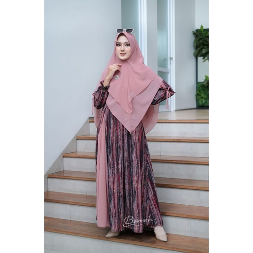 GAMIS ALANA SALUR SET SYARI ORIGINAL BY BERMERKS SYARI/CERUTY FULL/ KHIMAR 2 LAYER PED ANTEM/ BUSUI