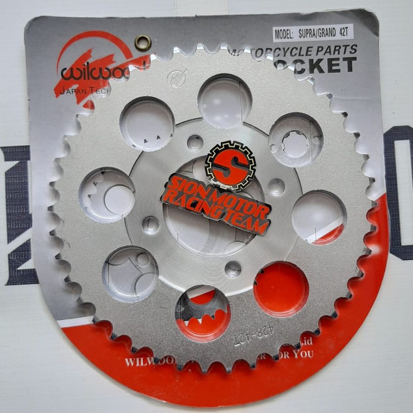 Gear Belakang / Sprocket Honda Supra X / Grand / Prima / Dream / EX5 / Win Wilwood 428 - 42T Chrome-2