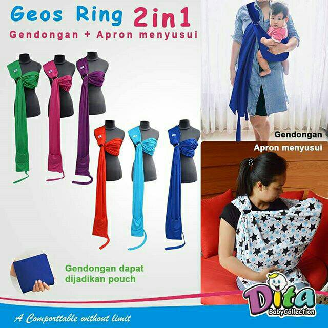 Geos Ring 2in1 gendongan Kaos ringsling dan APron menyusui geos spandek premium Motif babysling