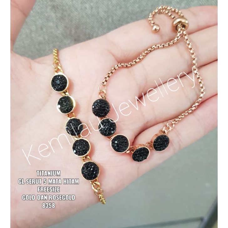 Gelang titanium serut 5 mata hitam