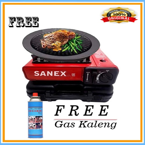 PAKET KOMPLIT Kompor Gas Portable 2 in 1 Sanex FREE PANGGANGAN + Free Gas Kaleng PROMO