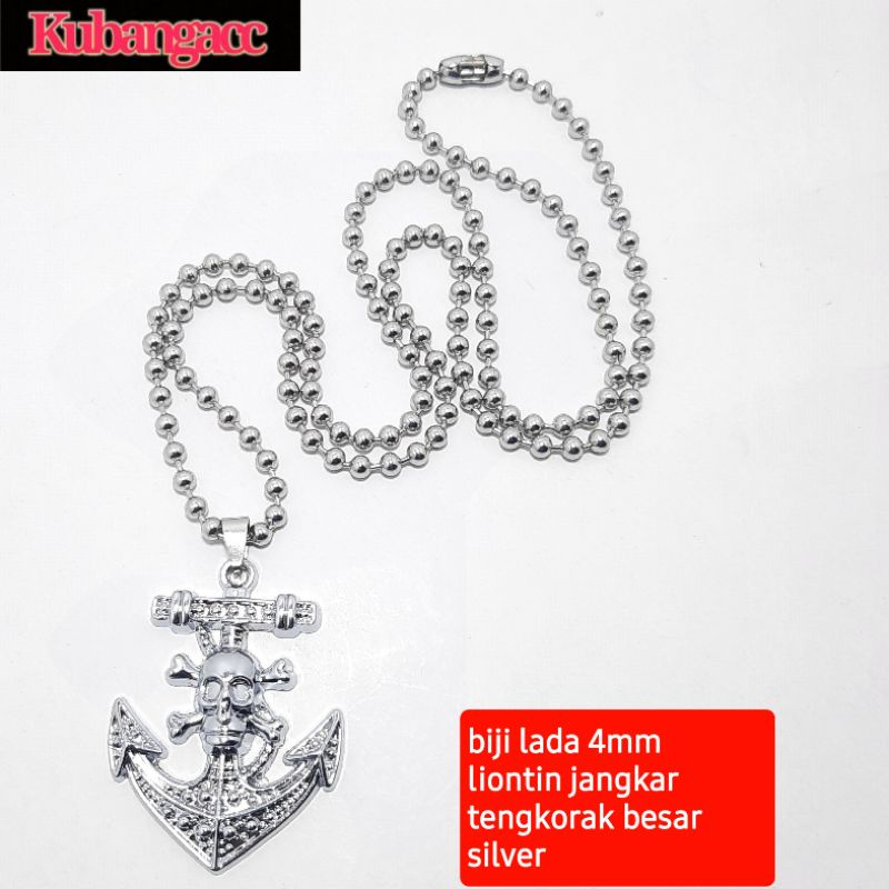 Kalung Biji Lada Bandul Jangkar tengkorak besar Kalung Stainless Kalung Pria Rantai Kalung