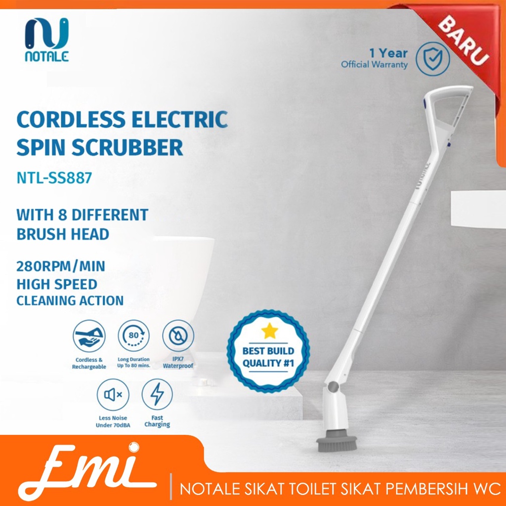 Notale Cordless Elektrik Spin Scrubber Sikat Toilet Sikat Pembersih WC