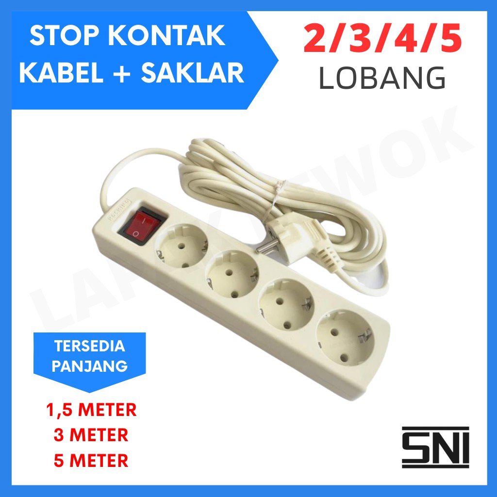 STOP KONTAK SNI 2 3 4 5 LOBANG SAKLAR LAMPU PANJANG 1,5M 3M 5M SOCKET COLOKAN LISTRIK