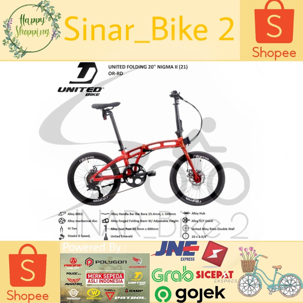 Sepeda Lipat 20 inch United Nigma II Folding 8 Speed (Ekspedisi)