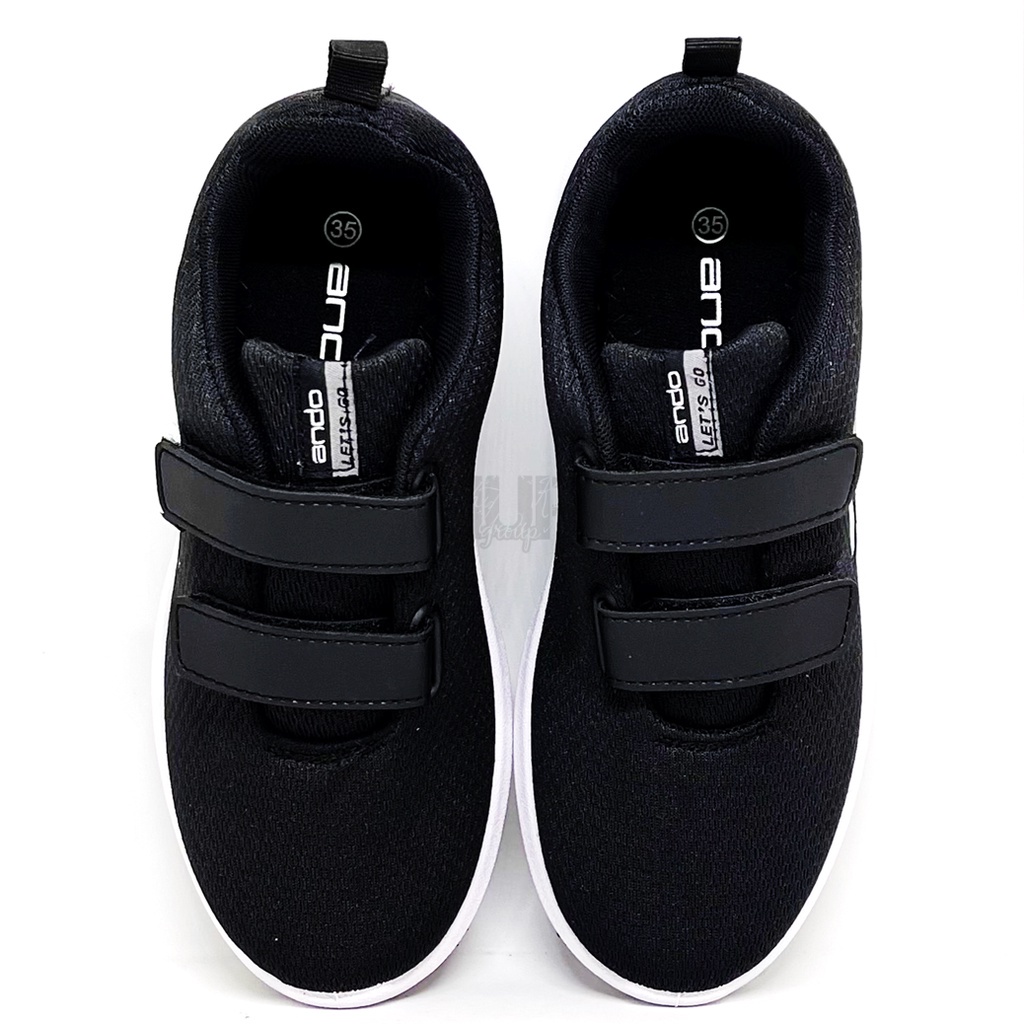 FIURI - ANDO ORIGINAL -  PINO PEREKAT 31-38 HITAM PUTIH - SEPATU SNEAKERS KANVAS SOL KARET ANAK KECIL PEREMPUAN LAKI-LAKI - SEPATU KETS LUCU FASHION TRENDY - SEPATU SEKOLAH PAUD TK SD KRETEKAN PEREKAT CEWEK COWOK MURAH PROMO DISKON BONUS KAOS KAKI