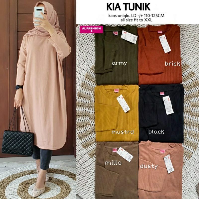 Kia Tunik, TUNIK WANITA MUSLIM CANTIK FIT XXXL LD 110-130 BAHAN KAOS UNIQLO PREMIUM TERMURAH OOTD