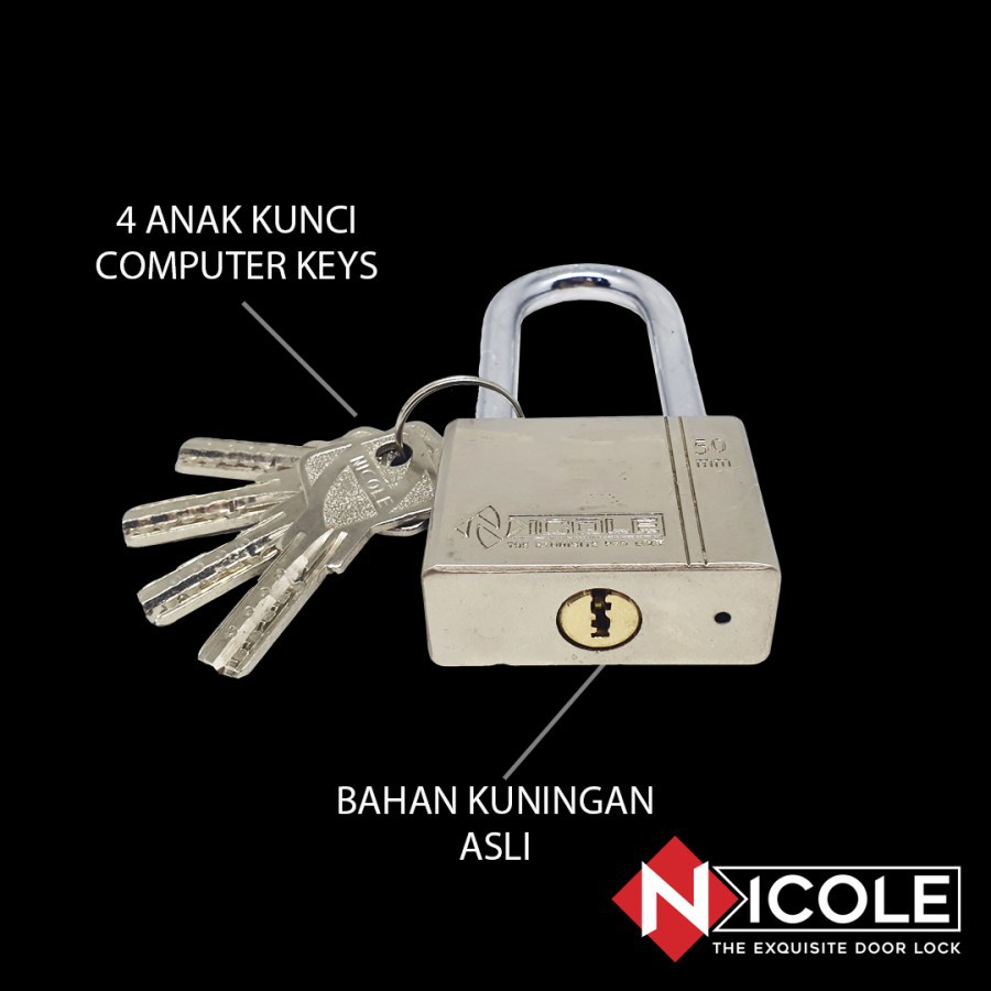 Nicole Gembok Pintu Rumah Besi / Gembok Pagar / Padlock Long 50mm Leher Panjang