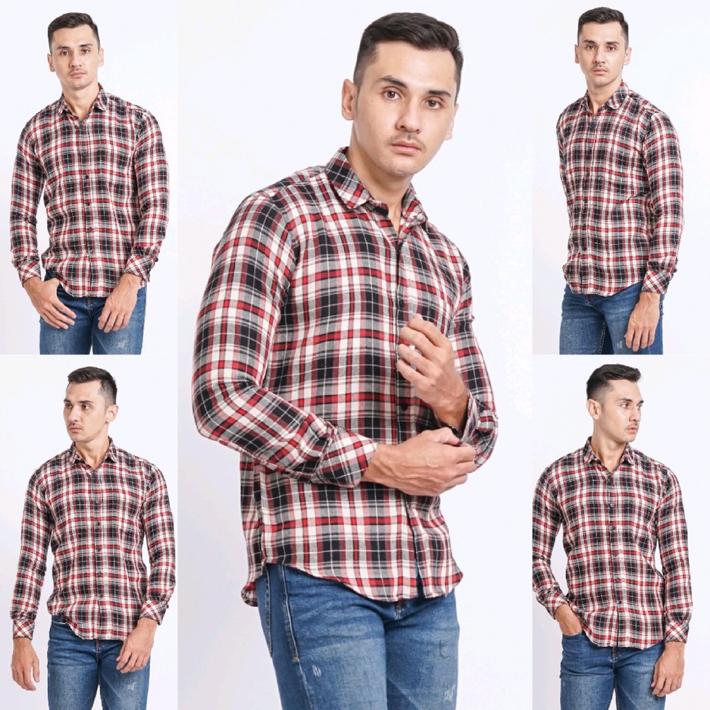 Kemeja Flanel Pria Lengan Panjang Kemeja Motif Kotak Kotak Premium Kemeja Cowok 6