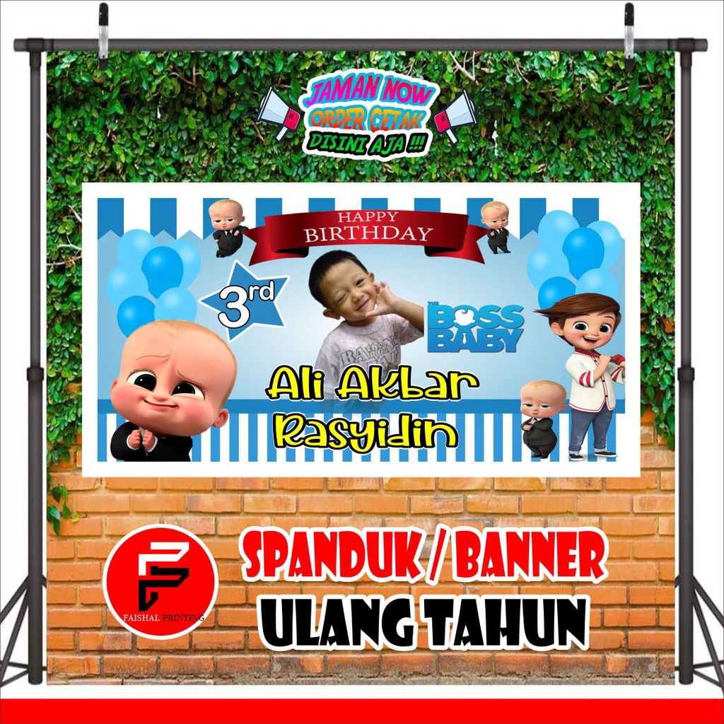 Spanduk / Banner / Backdrop Ulang Tahun Custom Tema Boss Baby ukuran 2 x 1 meter