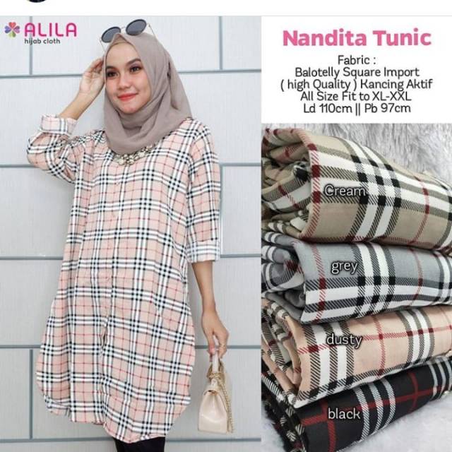 [COD] Hashiva - Tunik Dewasa Terbaru Nandita Tunic Ukuran Jumbo Stripe Kancing Depan