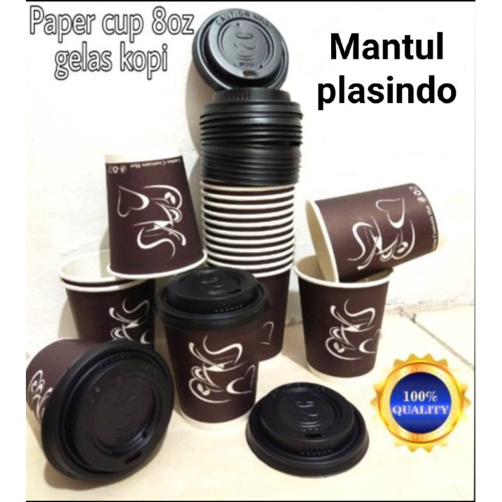 isi 50set papercup 8oz &amp; 9oz + tutup Polos &amp; Motif