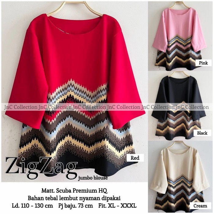 ATASAN JUMBO SCUBA WANITA ZIGZAG JUMBO BLOUSE
