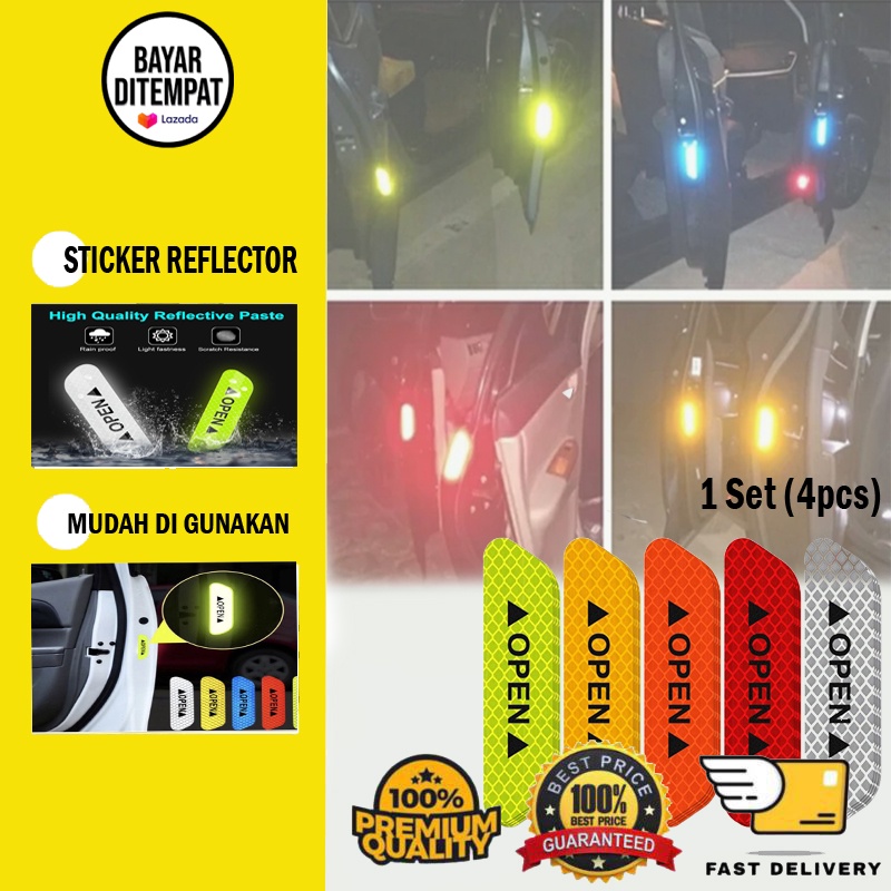 [BISA COD] Sticker Reflector Pintu Mobil Open 4 Pcs Revlective Sticker Open