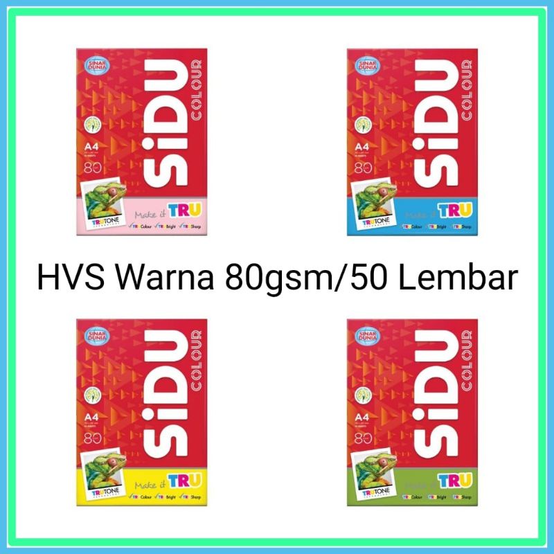 

[50 Shett] HVS WARNA 80GSM A4 SIDU/50 LEMBAR HVS WARNA A4 SIDU