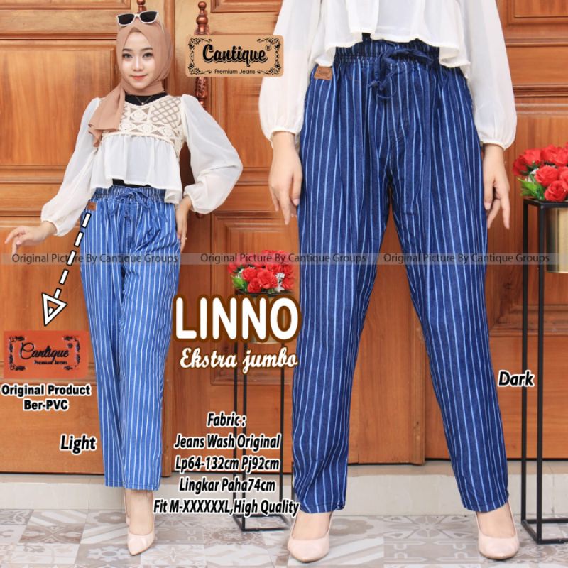 Celana jeans wanita salur / Linno ekstra jumbo by cantique / celana baggy jumbo jeans wanita