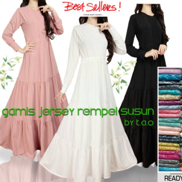 Gamis jersey rempel susun