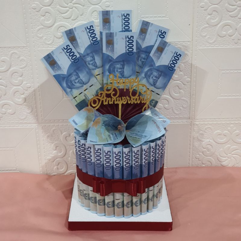Hadiah Ultah Kado Ulang Tahun Birthday Gift Aniversary Pacar Anniv Wisuda| Money Cake 1 Tier High Small Kue Uang