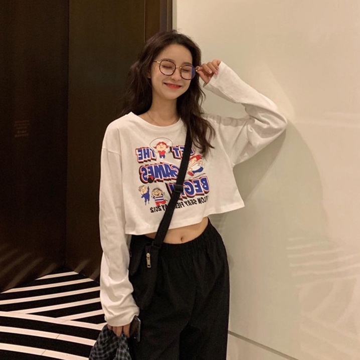 [littlecrab] Kaos Crop Games Unik Atasan Wanita Trend Kekinian Let The Games Begin Croptop Oversize Lilac Putih Lucu Sweater Crop Korean Style