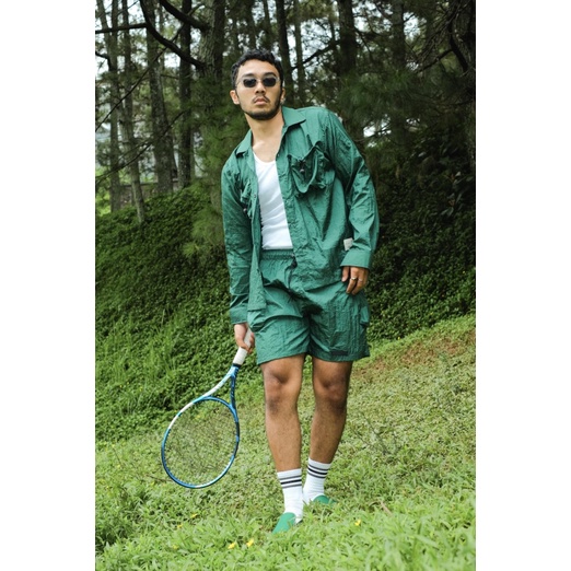 JAVAJONES One Set Nylon Shirt and Shorts Green Bottle | Kemeja Pria Wanita