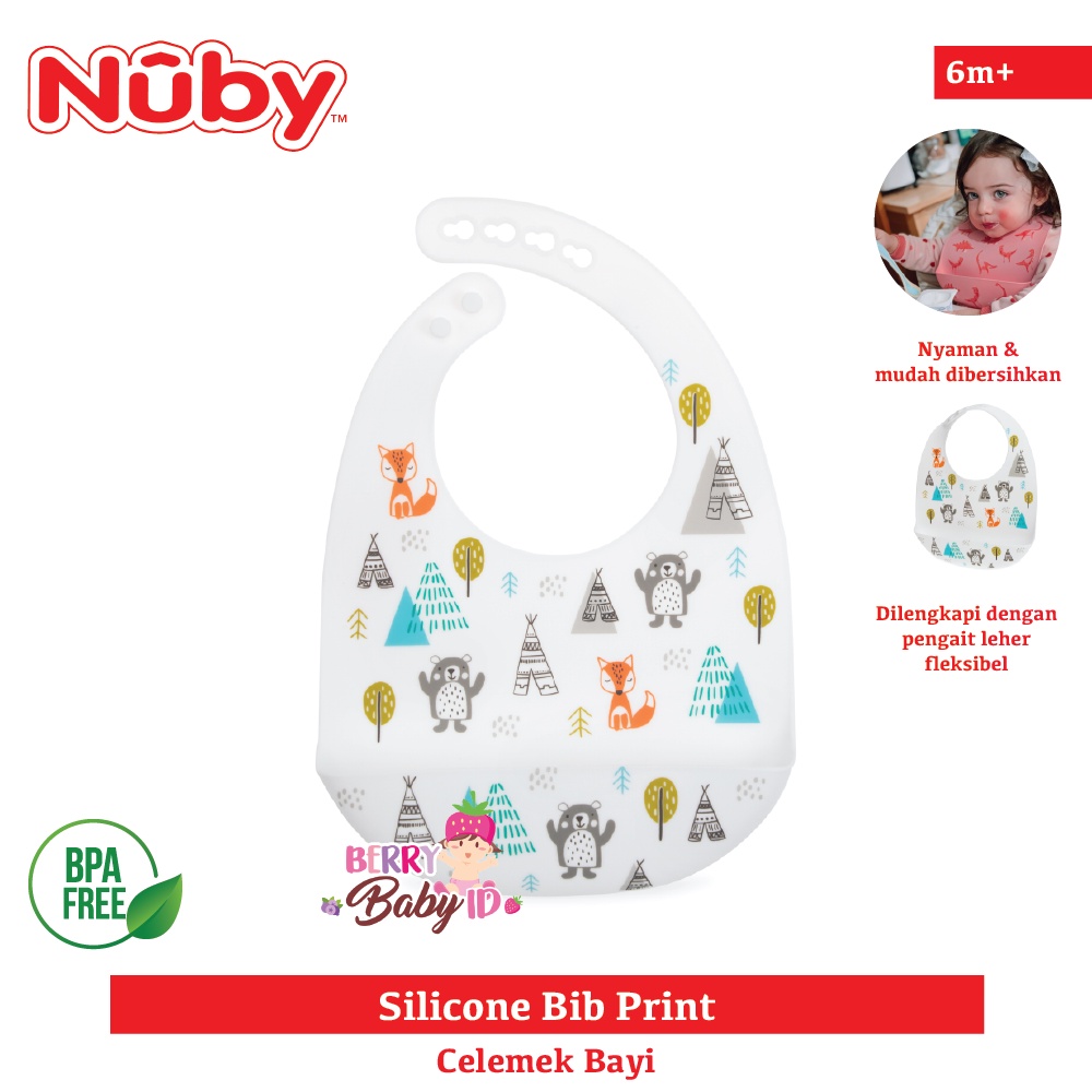 Nuby Silicone Bib Print Slabber Celemek Makan Bayi Silikon BPA Free Berry Mart