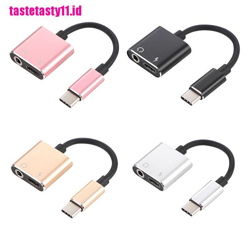 2 In 1 Adapter Splitter Usb Tipe C Ke 3 5 Jack Headphone Audio Charging