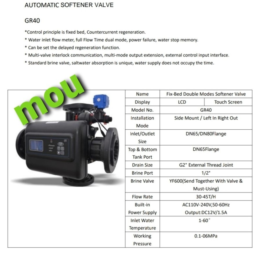 Automatic Softener Valve GR40 kepala tabung frp softener