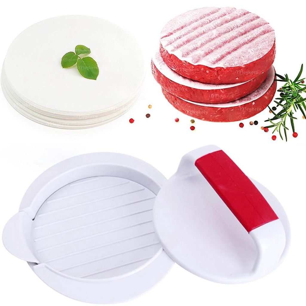 [Elegan] Hamburger Press Cooking Kitchen Dengan 100lembar Kertas Pengganti Manual Beef Non-stick Burger Maker