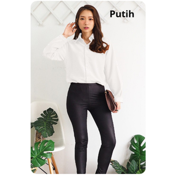 Chamele Kemeja Polos Wanita Casual Model Lengan Panjang Bahan Koshibo Premium 2991