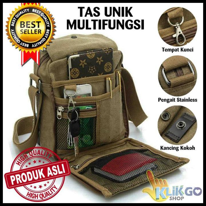 PAKET HEMAT TAS UNIK MULTIFUNGSI PRIA KECIL TAS BAHU SELEMPANG BAHAN KANVAS