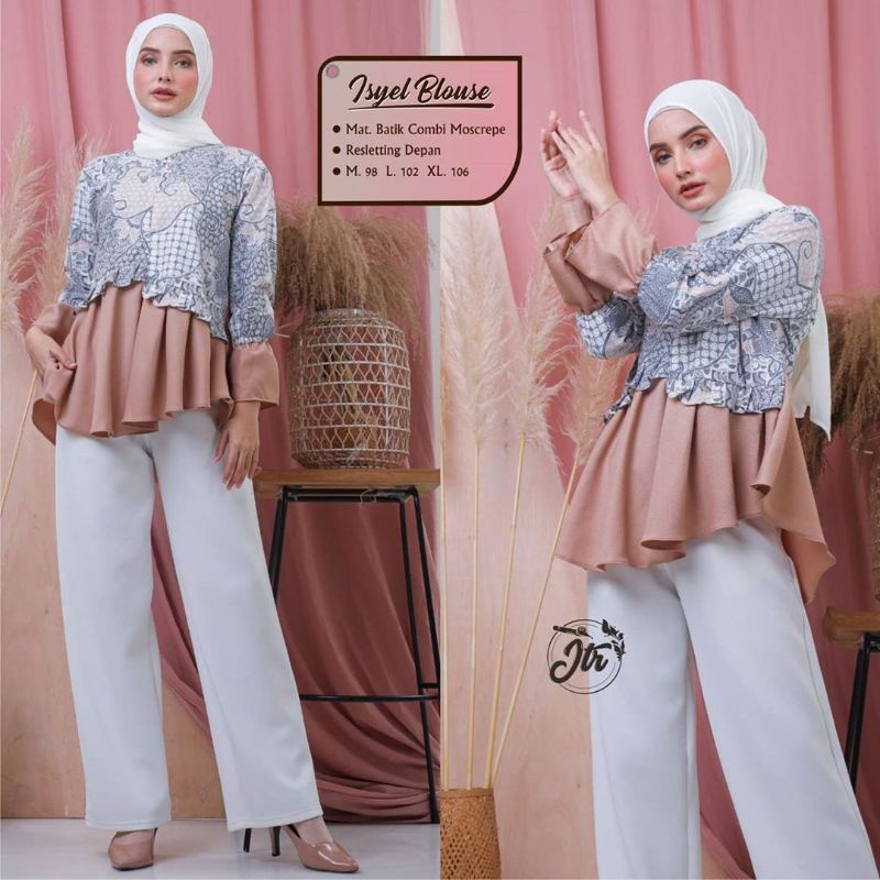 tey-17 Batik wanita ASJ SA HRB026 Kenongo Kemeja Tosca Pendek-isyel cream