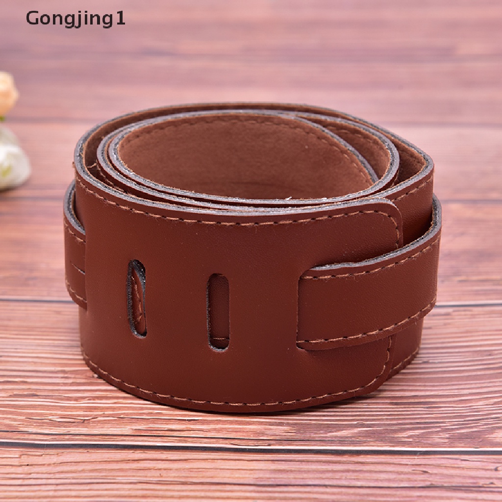 Gongjing1 Strap Adjustable Bahan Kulit Tebal Lembut Warna Coklat Untuk Gitar Akustik / Elektrik / Bass