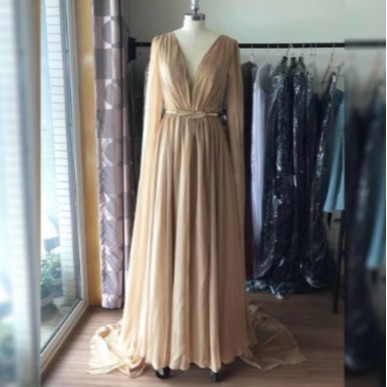 Long Sleeves Dubai Elegant Ciffon Evening Dress 2020 Aline African Gold Formal Evening Gowns