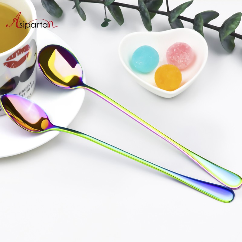 Sendok Teh Kopi Warna Pelangi Model Bulat Rainbow Spoon Tea Coffee Time