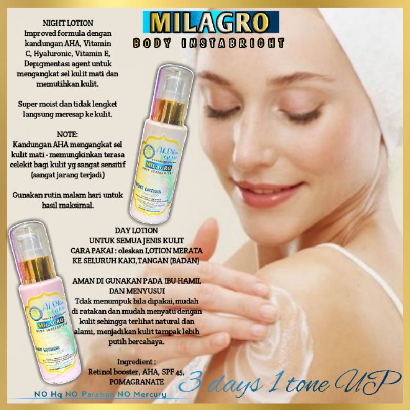 MILAGRO BODY INSTABRIGHT PAKET BODYLOTION Pemutih Badan Permanen Hand Body Whitening