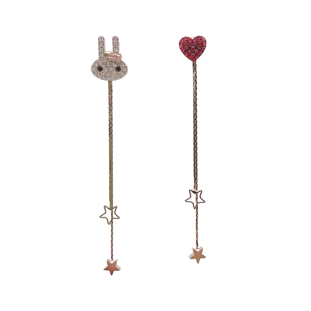 Fashion Rabbit Red Heart-shaped Asymmetric Earrings Korean Tassel Retro Earrings