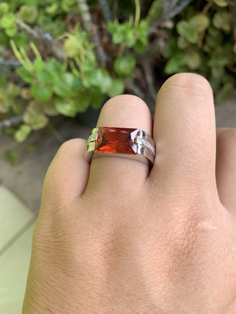Cincin Perak Minimalis Modern Red Ruby Cubic Zirconia