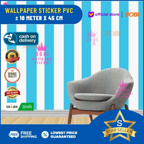 Wallpaper Sticker Motif Garis Biru Putih 5339-2  / Wallpaper New / 9mx45cm