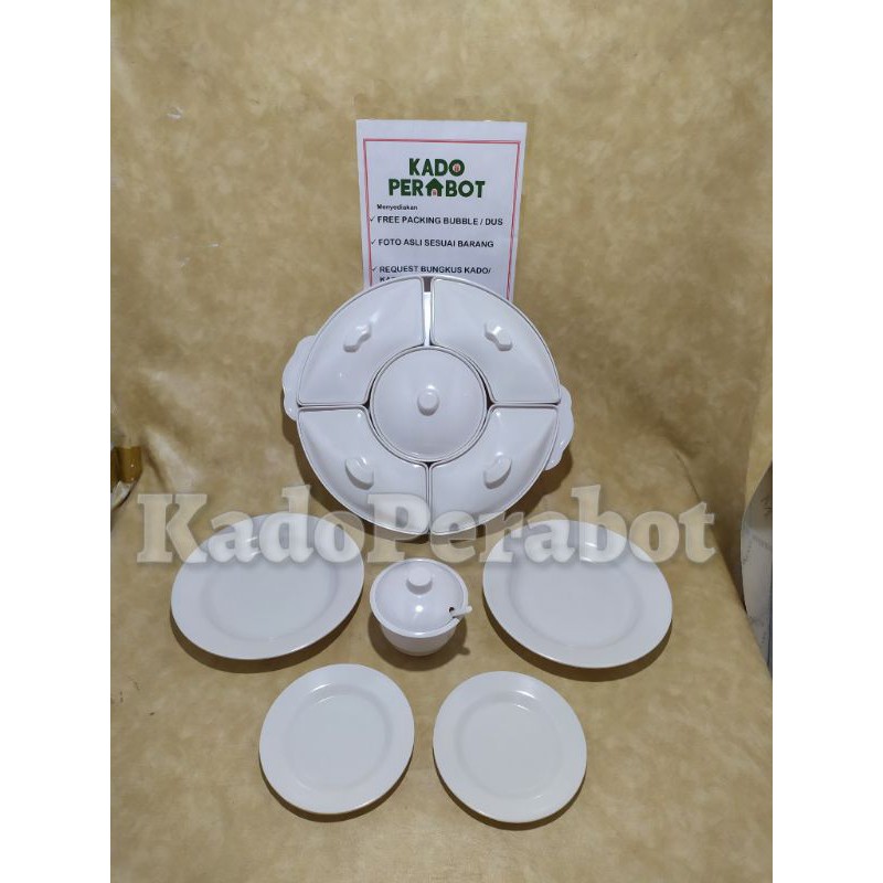 piring saji set - piring saji putar meja makan- tempat lauk bulat set