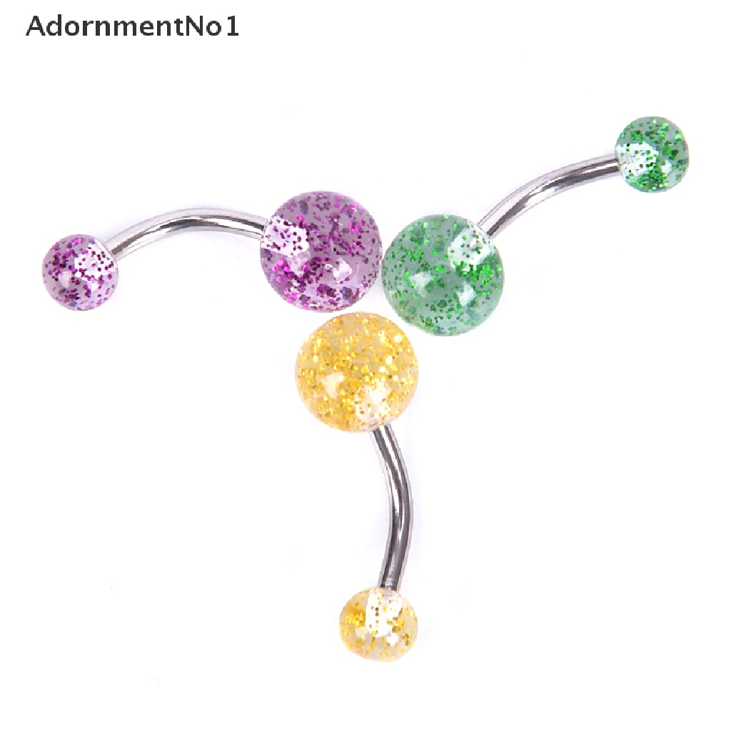 (AdornmentNo1) 8pcs / Set Cincin Tindik Pusar / Perut Desain Barbell Hias Glitter Warna Warni Untuk Wanita