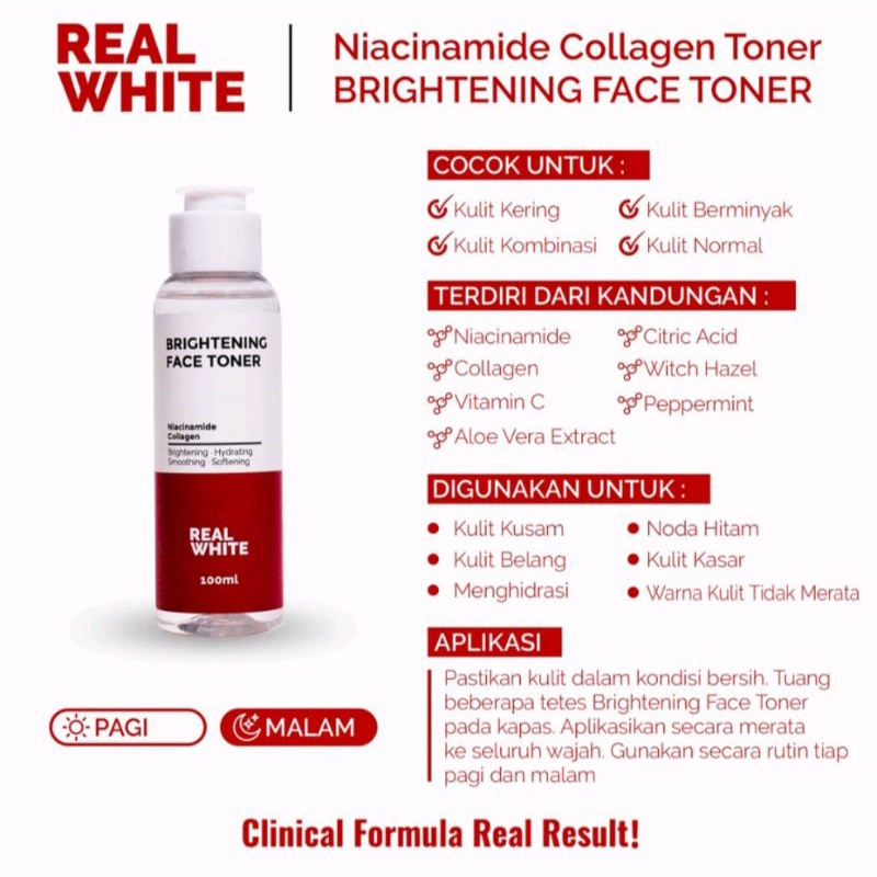 Real white brightening face toner/niacinamide collagen 100ml