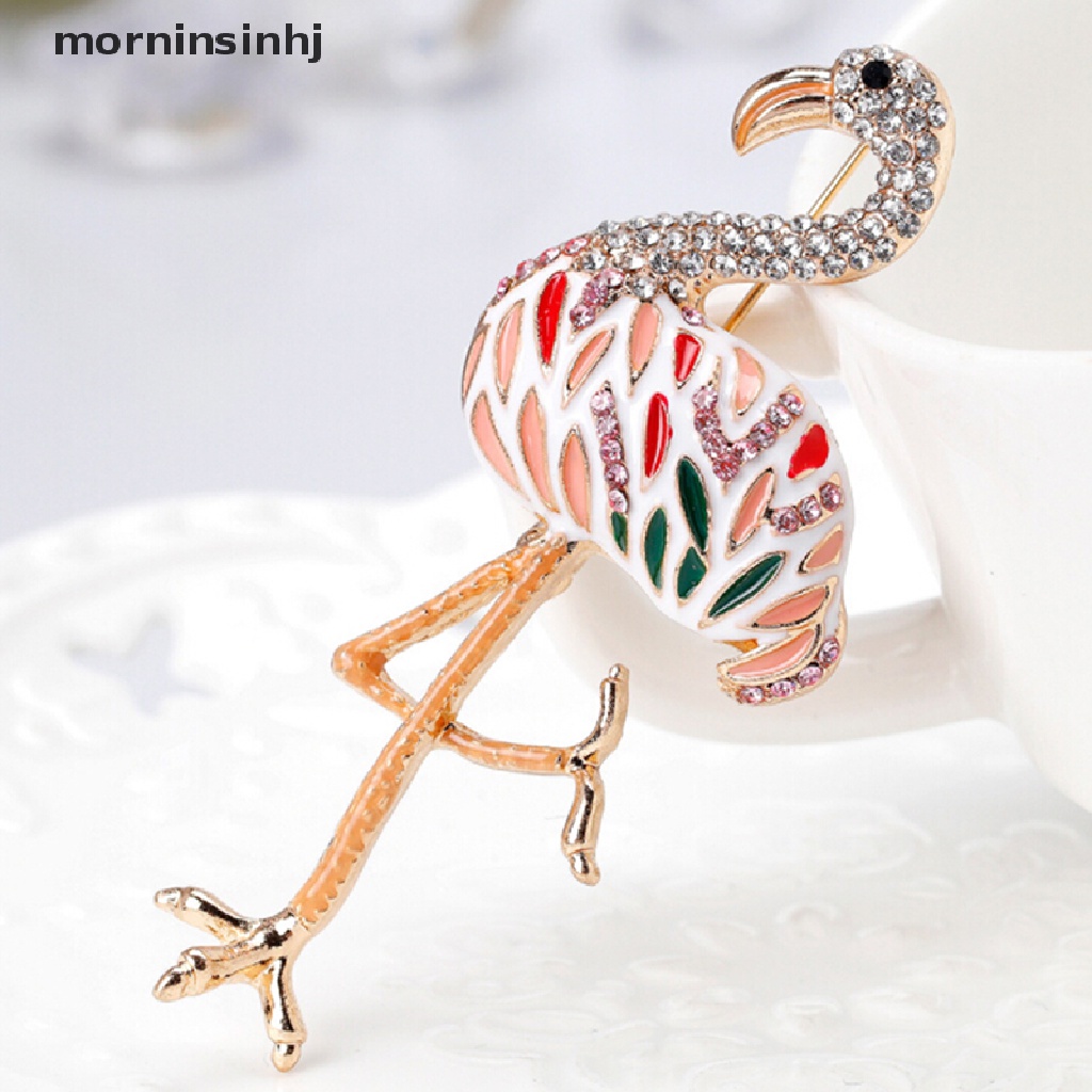 Mornin Bros Pin Enamel Bentuk Flamingo Aksen Berlian Imitasi Untuk Wanita