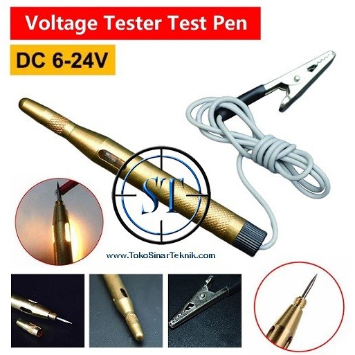 Test Pen Dc 6-24V Electrical Indicator Arus Voltage Tespen Dc Body Besi Gold Lampu Deteksi Positif Tester