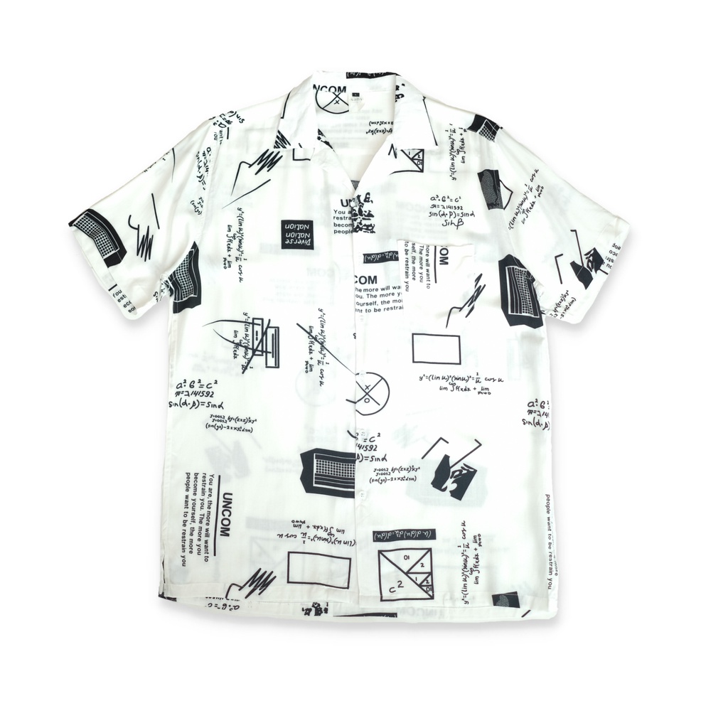 SANVANINA Kemeja Hawai Printing Motif Rumus Math White | Kemeja Hawaiian Print Slim Fit E-2011