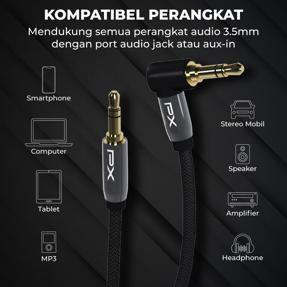 Kabel aux audio 3.5mm male to male speaker 1.5 Meter PX CO-YP0215BZ